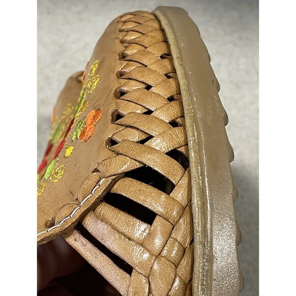 Sandua Women's Floral Embroidered Flats Size 7 Mexican Sandals Brown Leather - Picture 11 of 11